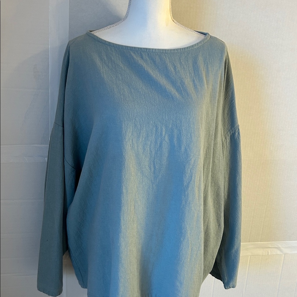 Soft Surroundings Women Boat Neckline Long Sleeve Boxy Blue Pullover Top. Sz 2X